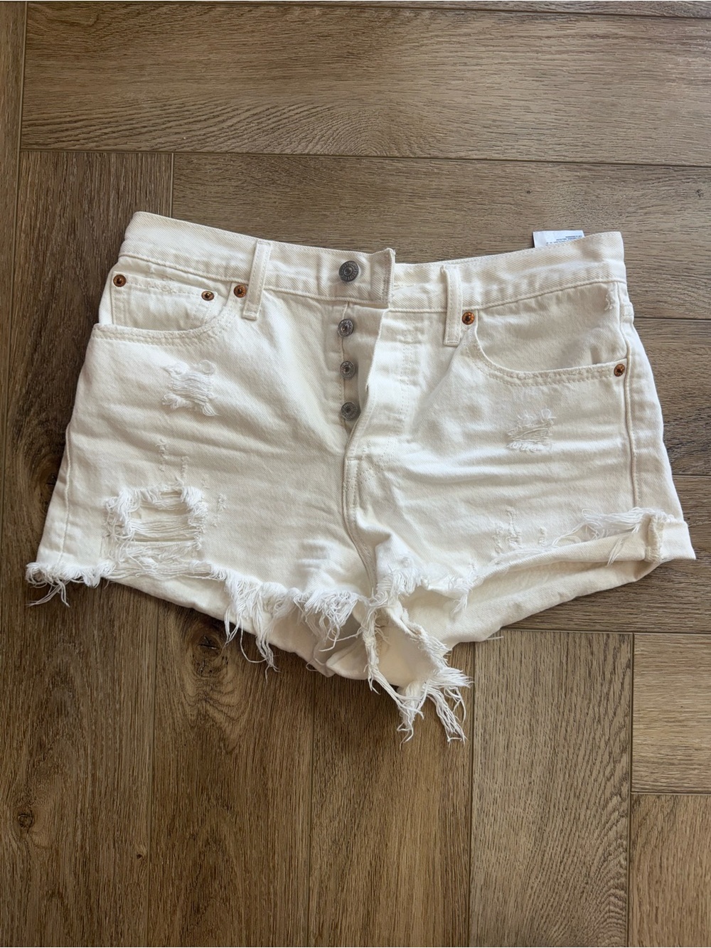Levi's White Distressed High-Rise Denim Shorts